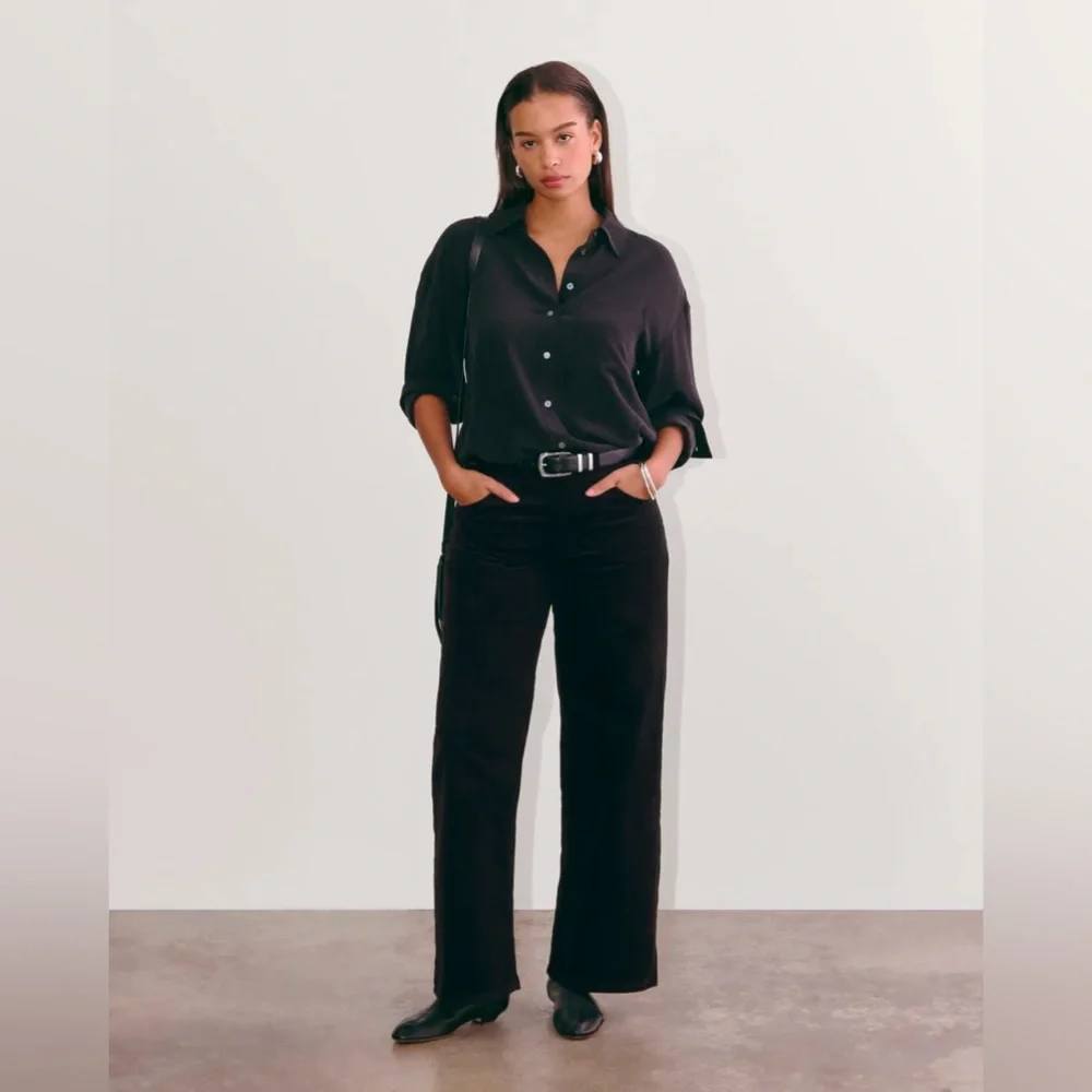 Everlane Women's Mid-Way Corduroy Cotton Pants Black - Size 26 - Picture 3 of 10